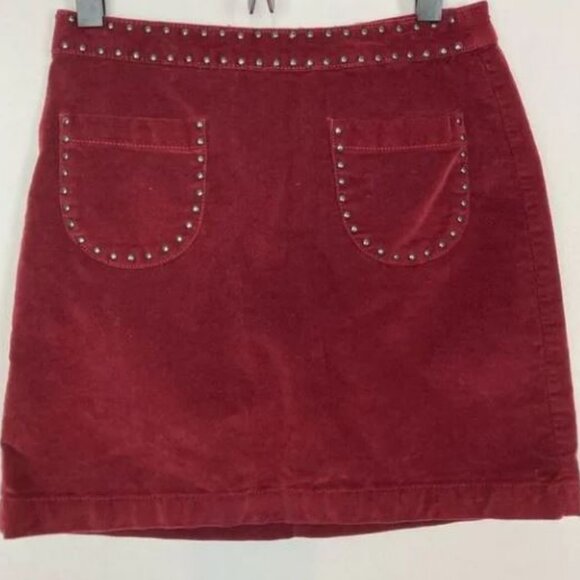 Studded cranberry velvet mini skirt Silver Back Zipper Detail Size 0 90s Y2K - Picture 4 of 10